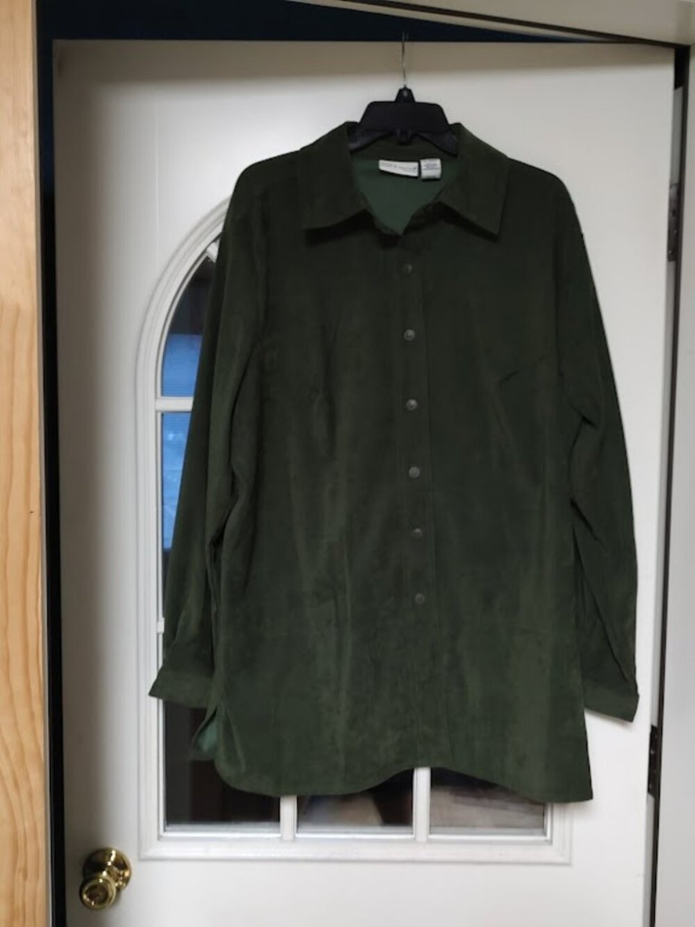 New Croft & Barrow Stretch Dark Green Long Sleeve Button Down Shirt Women's 1X